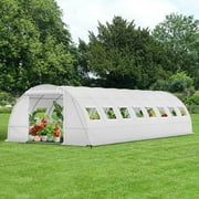 Summit Living Garden Walk-in Tunnel Greenhouse, 26×12×6.6 ft Large Outdoors Gardening Canopy Plants Shed, Galvanized Steel Frame with 2 Zippered Doors & 16 Screen Windows, White