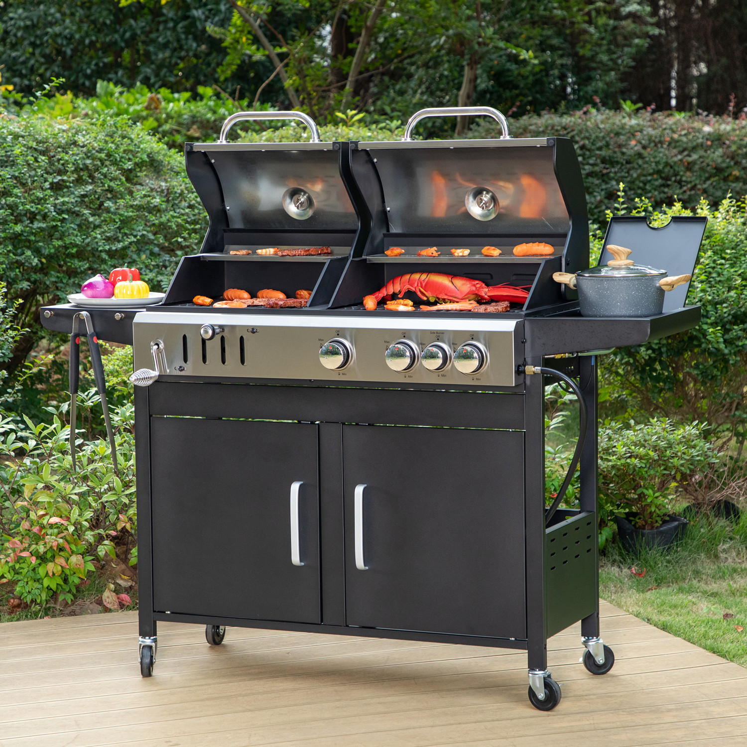 Summit Living Gas & Charcoal Combo Grill 37,000 BTU Dual Fuel BBQ Grill with Side Burner