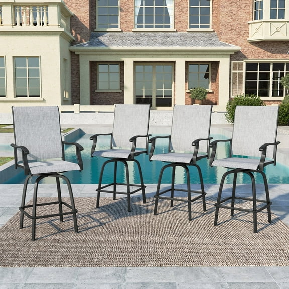 Summit Living High Top 4-Piece Outdoor Swivel Bar Stools, Patio Metal Frame Counter Height Chairs with Quick-Dry Textilene, Black & Gray