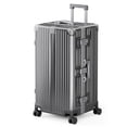 thumbnail image 1 of MF Studio 28 Inch Checked Trunk Luggage, Lightweight Zipperless PC Hardshell Suitcase with Aluminum Frame, TSA Locks, Spinner Wheels, USB Charging Port, Dark Gray, 1 of 12