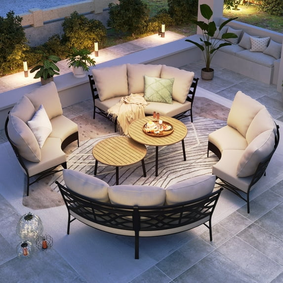 Summit Living Outdoor Patio Furniture Set with Modular Sofa, 10-Piece Outdoor Conversation Set with Round Nesting Coffee Table, Round Patio Sectional Sofa for 8-People