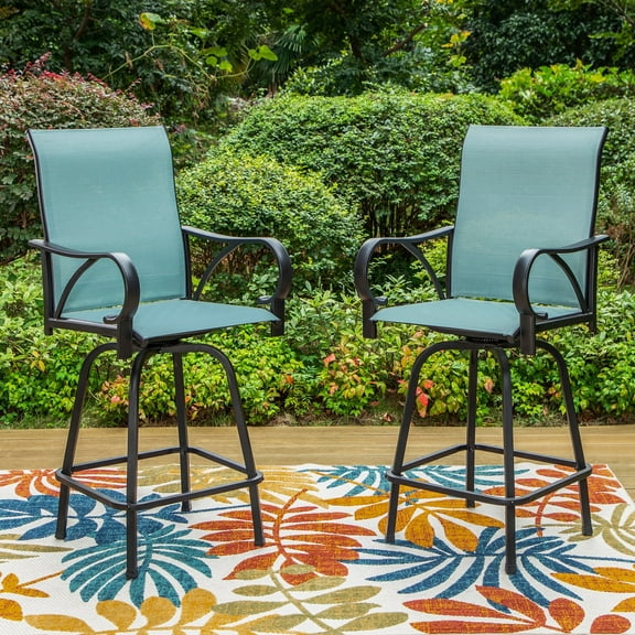 Summit Living Outdoor Patio Metal Swivel Bar Stools Set of 2, Patio Bar Stool Height Chairs,Black&Aqua