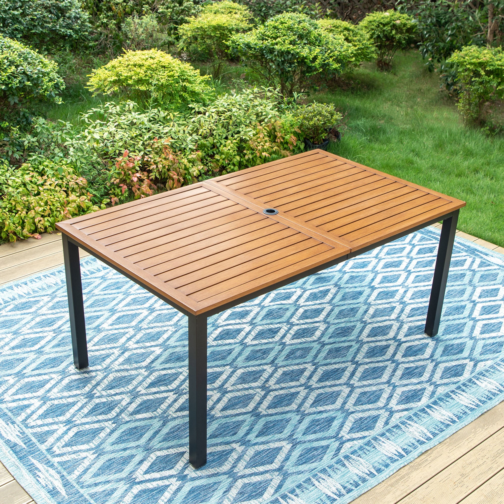 Summit Living Outdoor Rectangle Dining Table, 1.9" Umbrella Hole & Wood ...