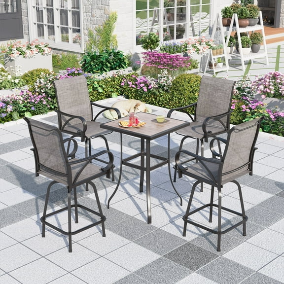 Summit Living Outdoor Swivel Bar Stool Dining Set of 5,4 Patio Counter Height Metal Chairs and 1 Metal Bar Bistro Table,Black&Grey