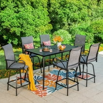 Summit Living Outdoor Swivel Bar Stool Dining Set of 7, 6 Metal Patio Counter Height Chairs and 1 Metal Bar Table, Black&Grey