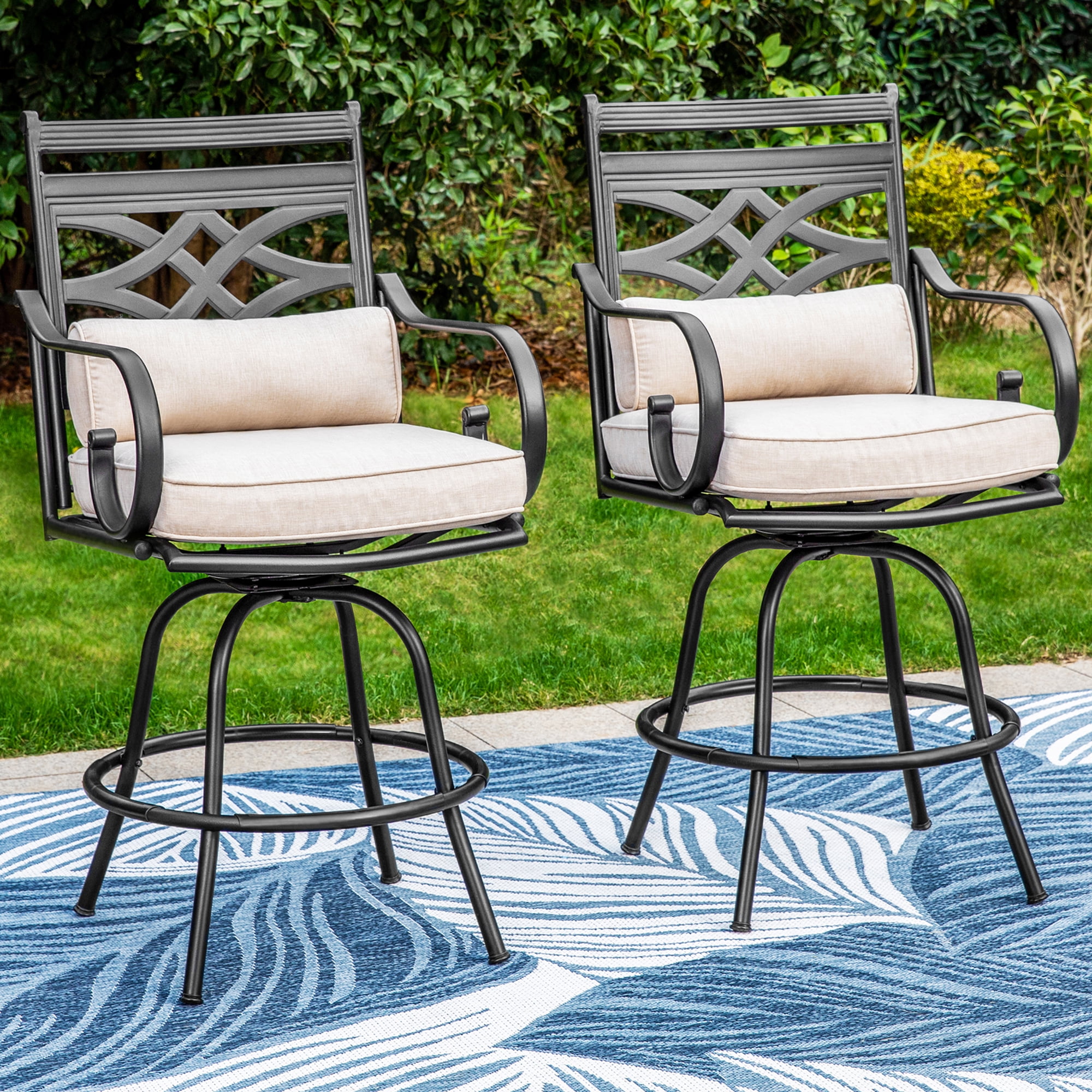 Summit Living Set of 2 Outdoor Swivel Bar Stools, Patio Height Chairs