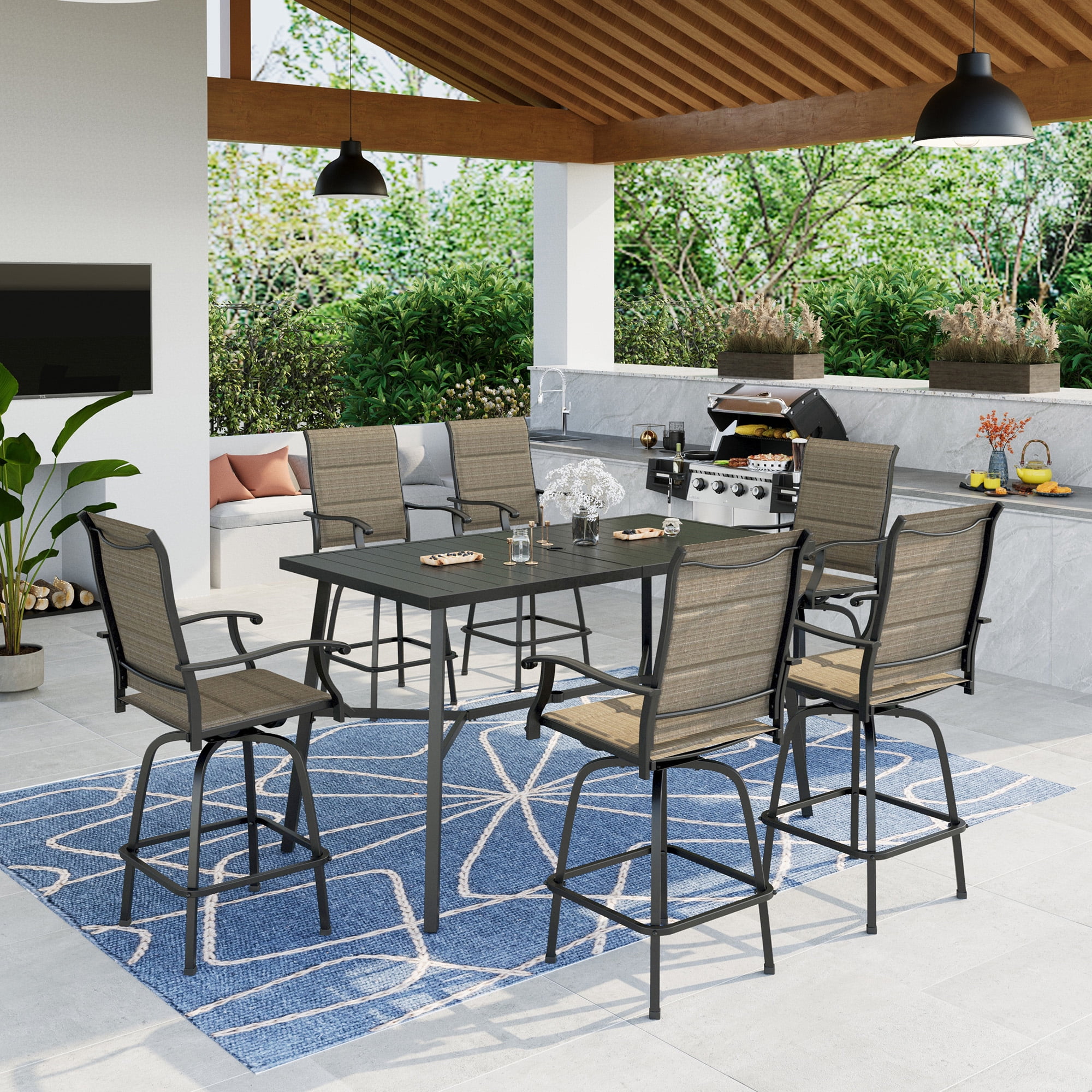 Summit Living Outdoor Swivel Bar Stool Set of 7, 6 Patio HighBack
