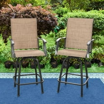 Summit Living Outdoor Swivel Barstools Set of 2,Metal Frame Height Chairs,Black&Brown