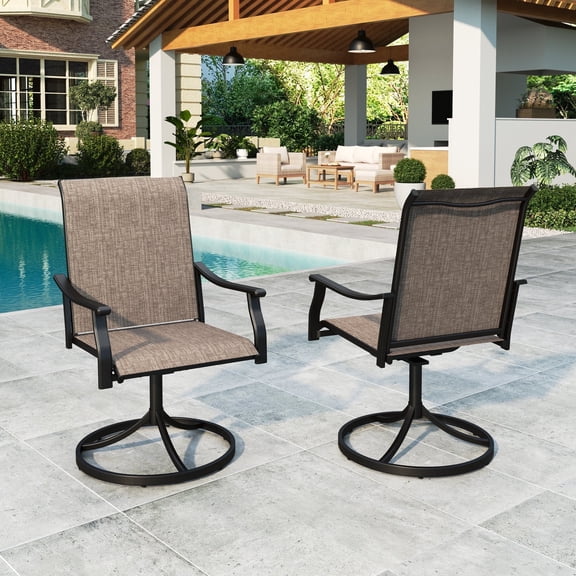 Summit Living High Back Swivel Outdoor Patio Dining Chairs Set of 2, Steel Frame & All-Weather Textilene Seat, Black & Grayish-brown