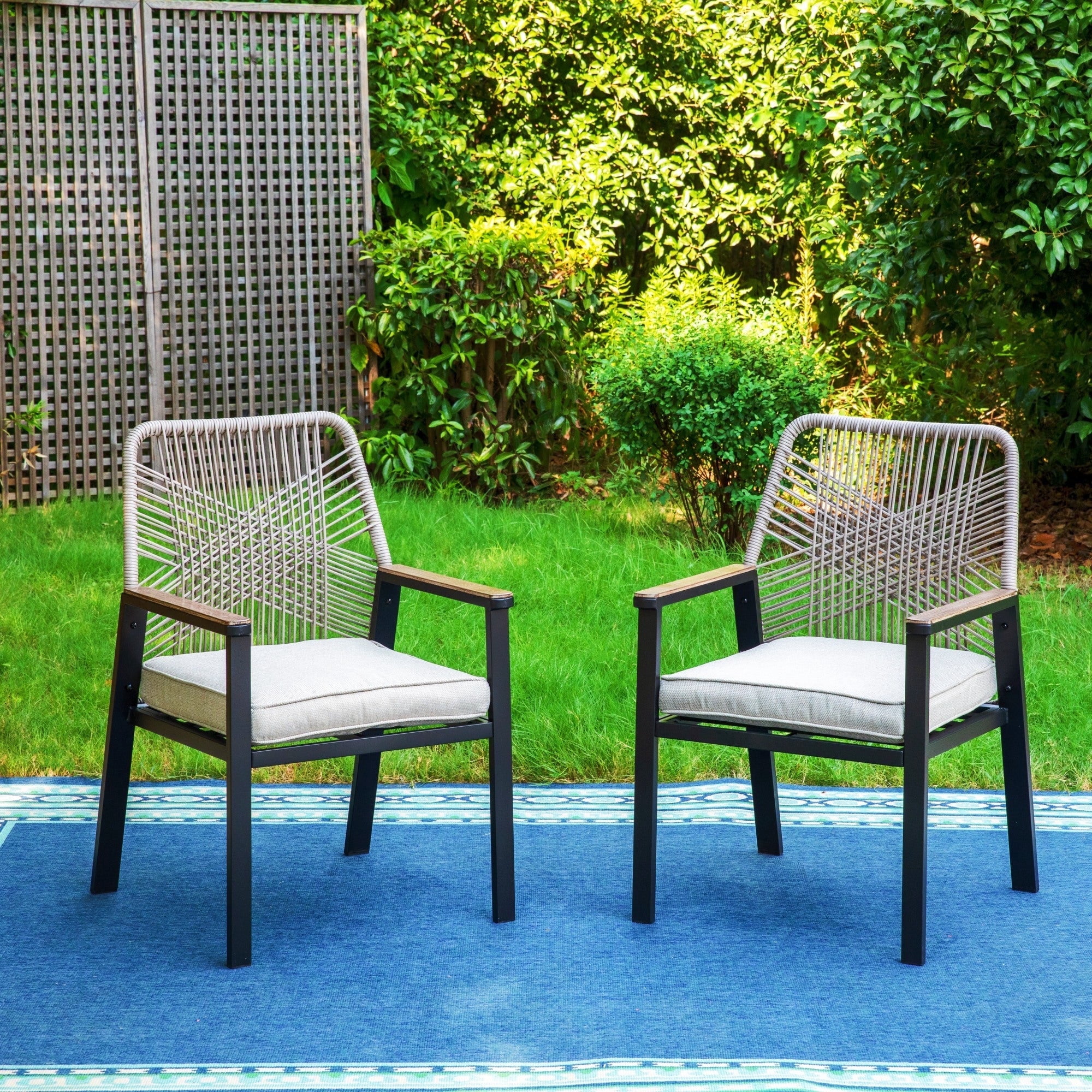 MF Studio Set of 2 Outdoor Dining Chair, All-Weather Rope Woven Design Wicker Patio Chair