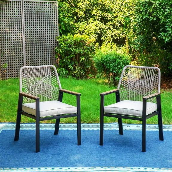 MF Studio Set of 2 Outdoor Dining Chair, All-Weather Rope Woven Design for Patio