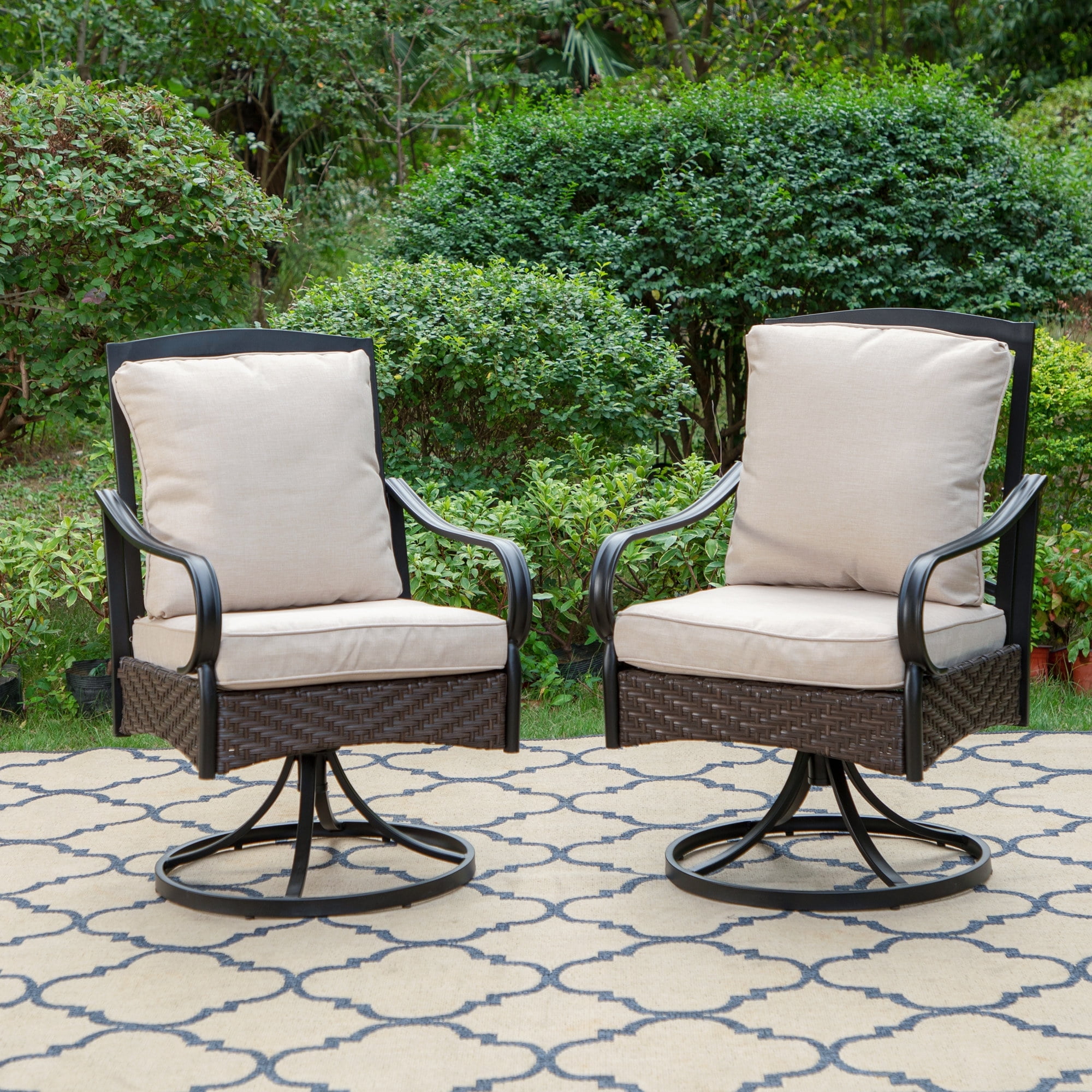 テーブル・チェア・ハンモック Backside Summit Design 2second2plate2 SUNVIVI Wicker Patio Outdoor Swivel Dining Chairs with Beige