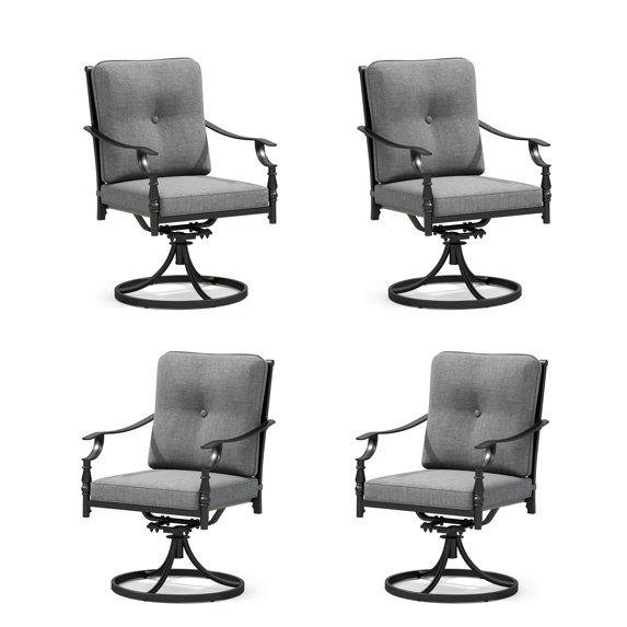 Summit Living Swivel Outdoor Patio Dining Chairs Set of 4, 4-Piece Metal Outdoor Patio Chairs with Cushion, Gray