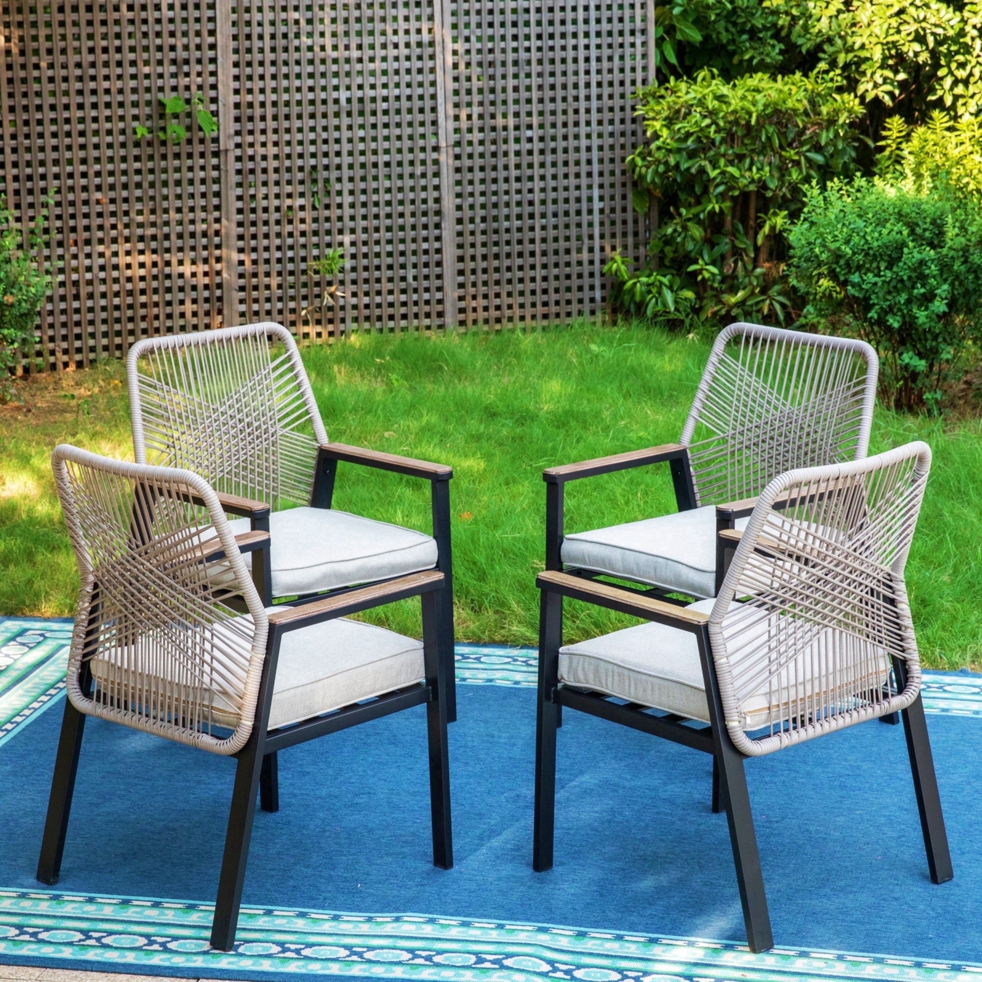 MF Studio Set of 4 Outdoor Dining Chairs, All-Weather Rope Woven ...