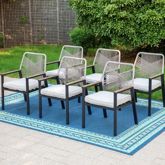 MF Studio Set of 6 Outdoor Dining Chair, All-Weather Rope Woven Design Wicker Patio Chair