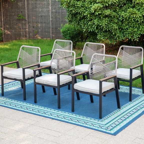 SUMMIT LIVING Set of 6 Outdoor Dining Chair, All-Weather Rope Woven Design Wicker Patio Chair