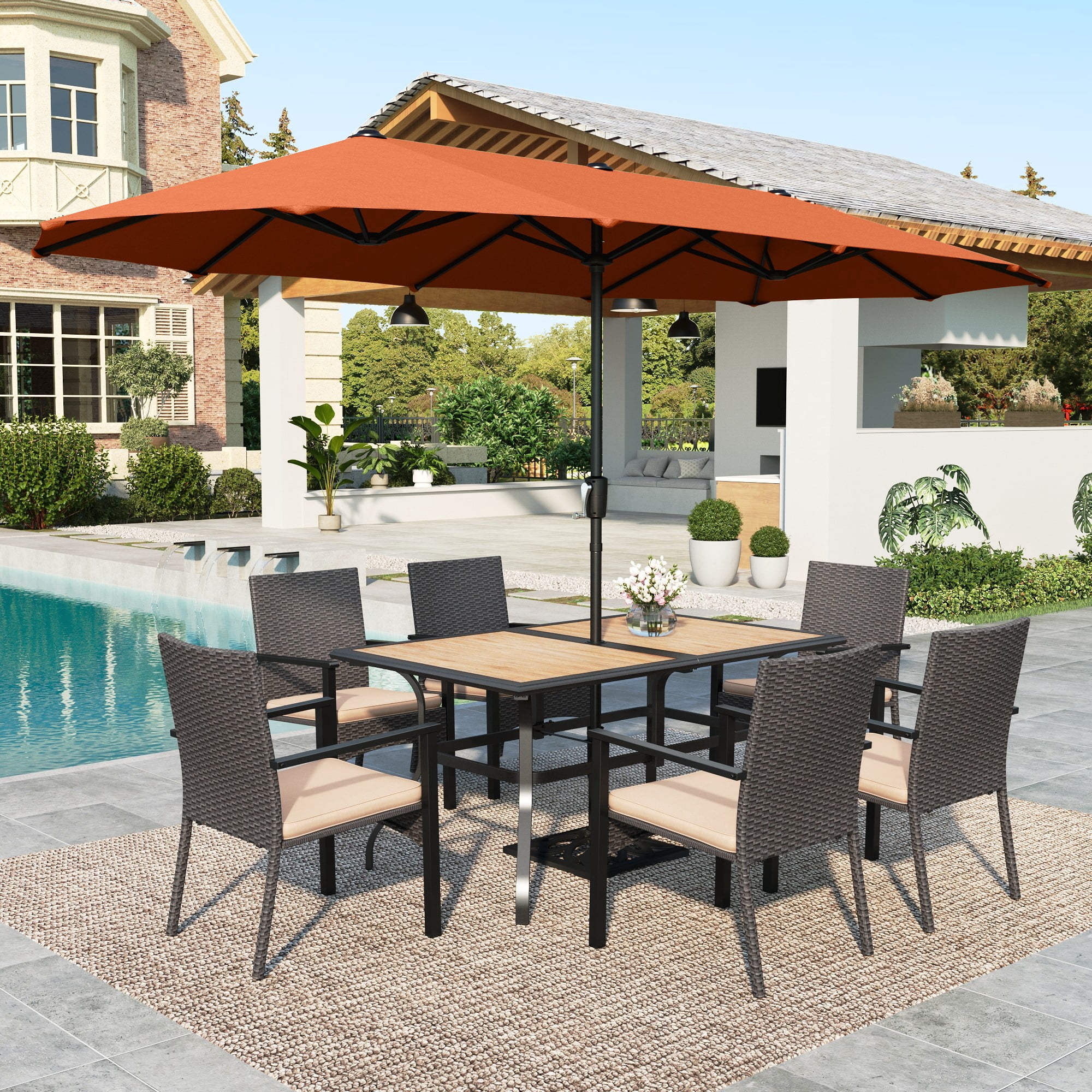 Summit Living Set of 8 Outdoor Patio Dining Set with 13 ft Patio ...