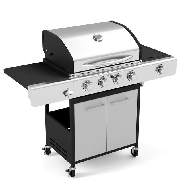 Summit Living Stainless Steel 4 Burner Propane Gas Grill with Side