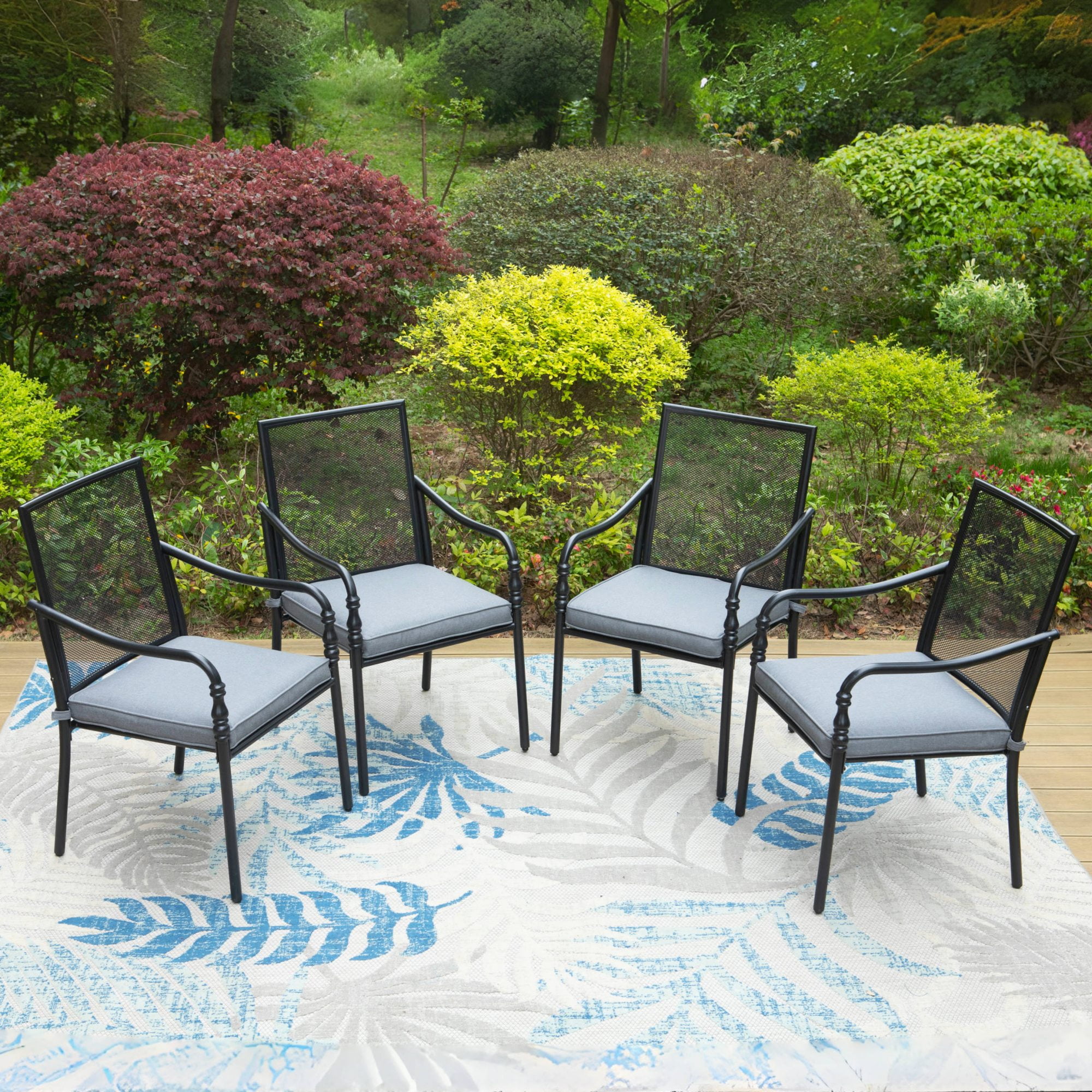 Summit Living Steel Outdoor Dining Chair Set of 4, Mesh Backrest