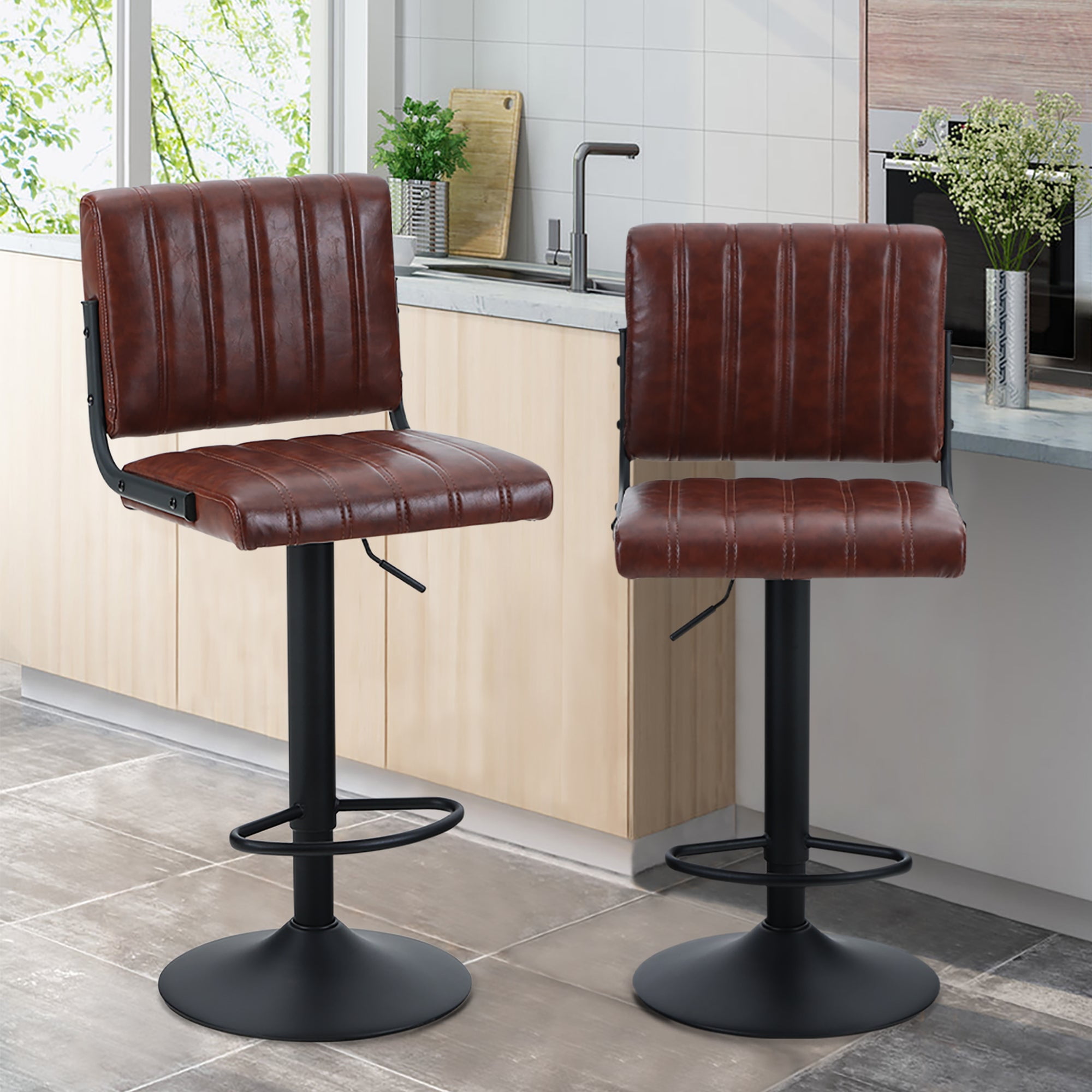 Summit Living Swivel Bar Stool Set of 2, Counter Height Adjustable Faux ...