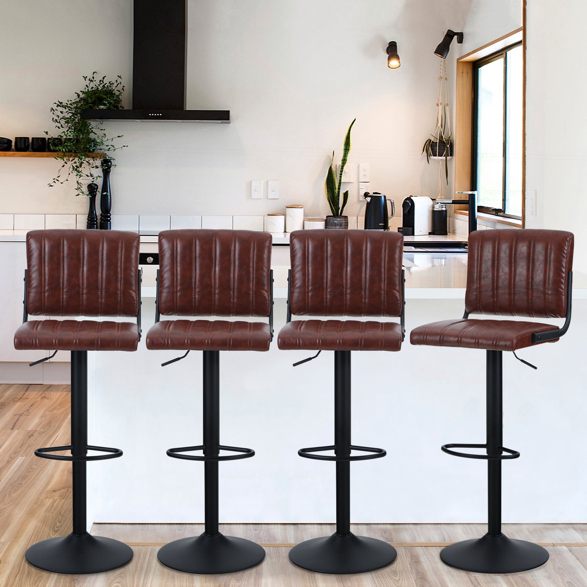 Summit Living Swivel Bar Stool Set of 4, Counter Height Adjustable Faux ...
