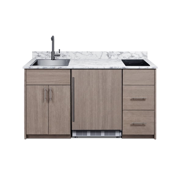 Summit All in One Kitchenette, with Induction Cooktop, Refrigerator Freezer, Sink, and Storage, ENERGY STAR, ADA Compliant, Standalone Kitchen, Brown - CALDERADB33ISINKL