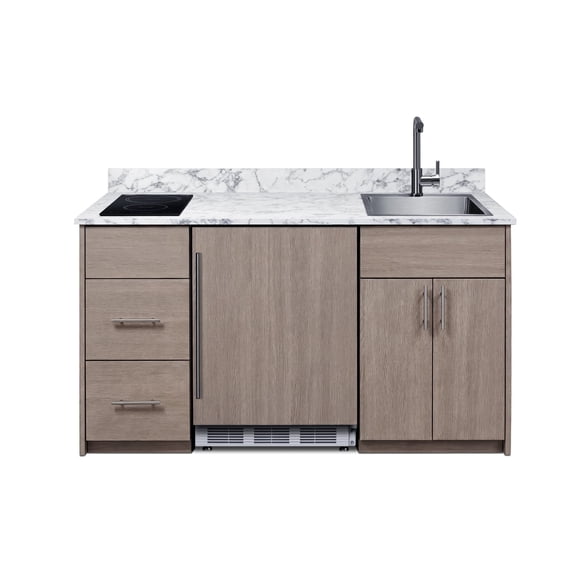 Summit All in One Kitchenette, with Induction Cooktop, Refrigerator Freezer, Sink, and Storage, ENERGY STAR, ADA Compliant, Standalone Kitchen, Brown- CALDERADB33I