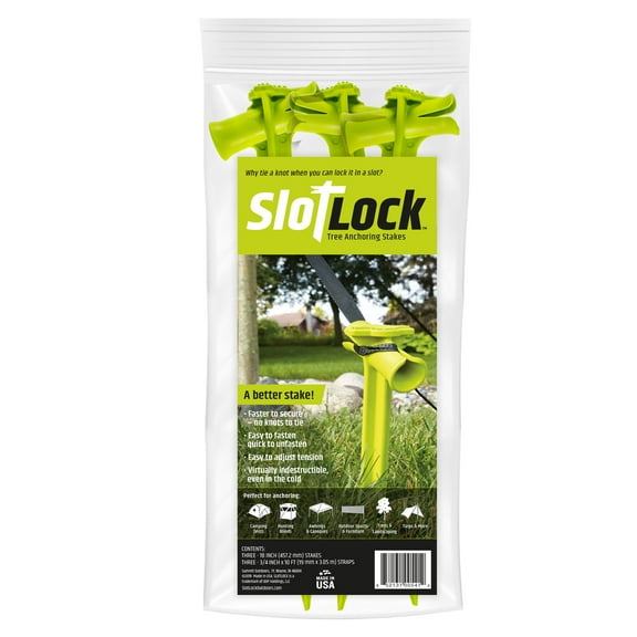 SlotLock 18" Tree Stake Kit: Complete Kit includes (3) 18" Stakes and (3) 10 ft Non-Girdling Straps