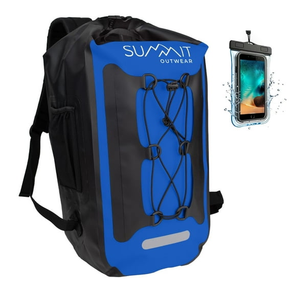 Summit Outwear Waterproof Backpack, Dry Bag Backpack with Roll Top Closure, Cushioned Back Panel, Large Dry Sack With Water Bottle Pocket 25 Liters (Blue)