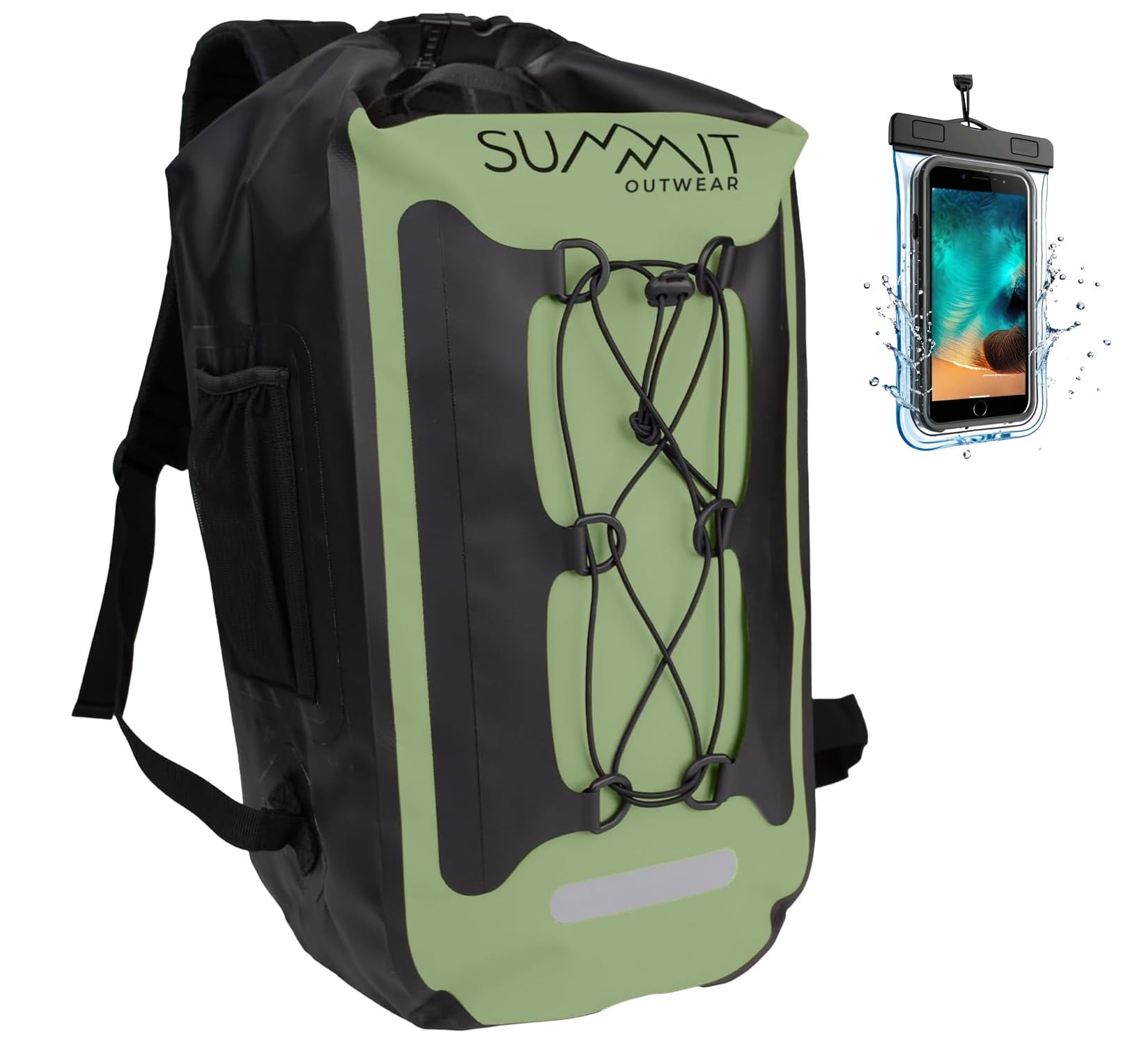 Summit Outwear Waterproof Backpack, Dry Bag Backpack  with Roll Top Closure, Cushioned Back Panel, Large Dry Sack With Water Bottle Pocket 25 Liters (Green)