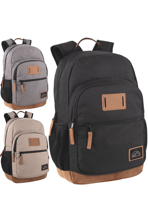 18 Inch Laptop Backpacks 12 Pack, Vegan Leather Trim, Multiple Pockets, Mesh Shoulder Straps for Travel, Commute