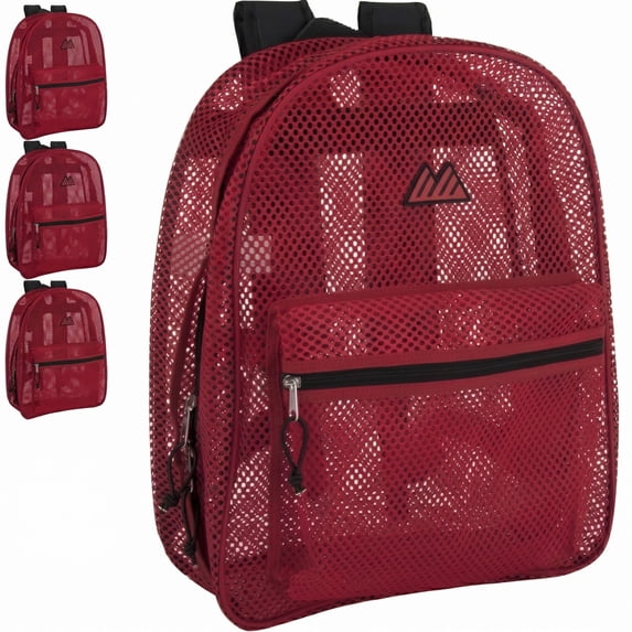 Summit Ridge 24 Pack Bulk 17" Mesh Backpacks for School Kids, Adults, Beach, and Travel (Red)