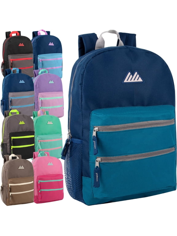 (24 Pack) Bulk Backpacks for Kids, School, Donation | 17 Inch Multi Pocket Bungee Backpacks Wholesale