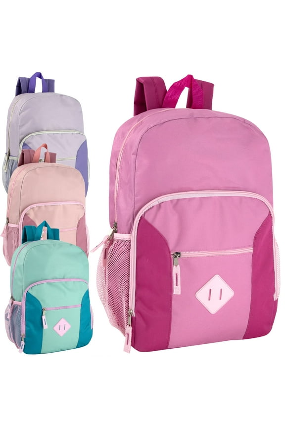 24 Pack of Bulk Wholesale Multi-Pocket, Multi-Purpose Backpacks for Work, School, College, Classrooms, Charity and Homeless Donation in 4 Colors Pack