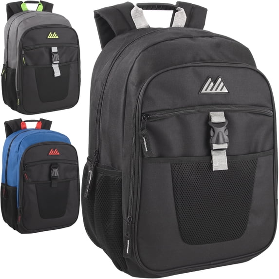 Summit Ridge 24 Pack Multi Mesh Pocket, Rubber Grip Handle 18 Inch Backpacks, Padded Shoulder Straps for Travel, Commute