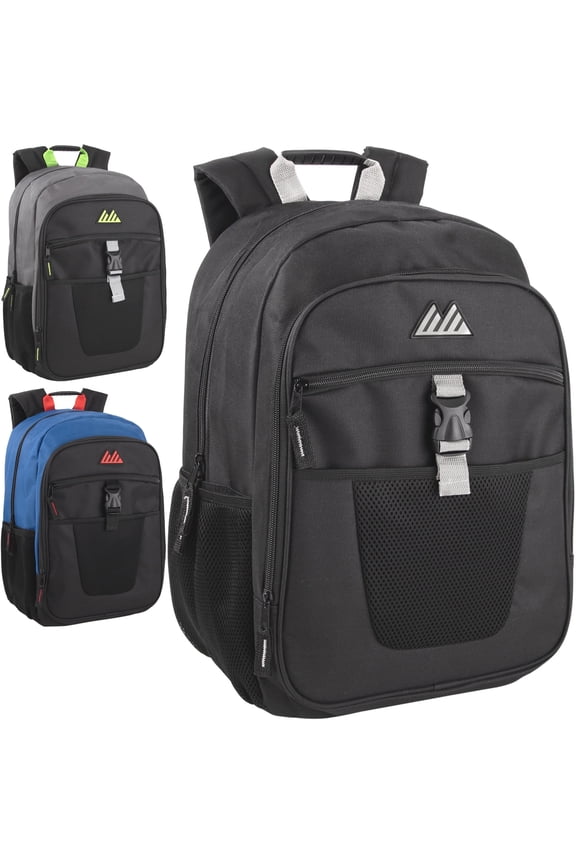 24 Pack Multi Mesh Pocket, Rubber Grip Handle 18 Inch Backpacks, Padded Shoulder Straps for Travel, Commute