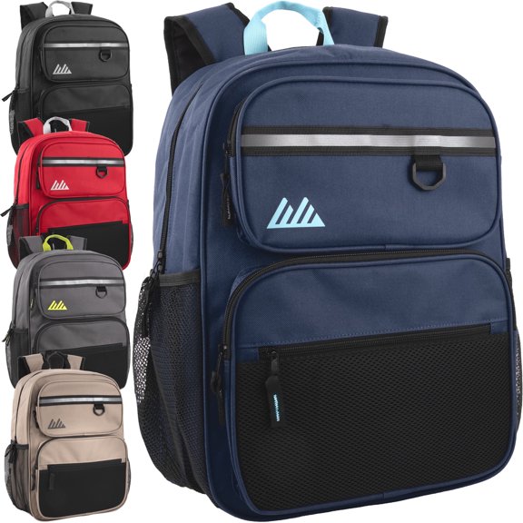 Summit Ridge 24 Pack Reflective Multipocket 17 Inch Backpacks, Padded Shoulder Straps for Travel, Commute