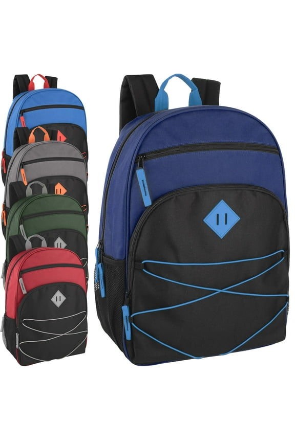 24 Pack of Two Tone Multipocket Bungee Cord Backpacks in Dark Colors Pack