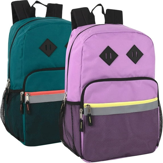 24 Pack of Reflective Solid Color Multipocket Backpacks for Commuting and Traveling in Female Colors Pack