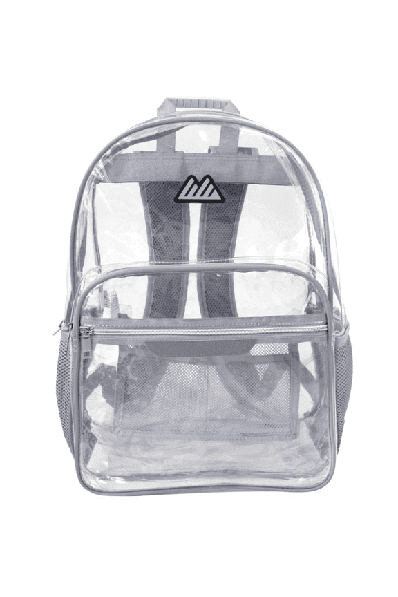 Clear 18" Backpack with Patch & Printed Straps - Gray
