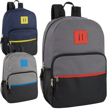 24 Pack Multipocket Backpacks with Front Zippered Pockets and Side Mesh Pockets in Gray & Navy Color Pack