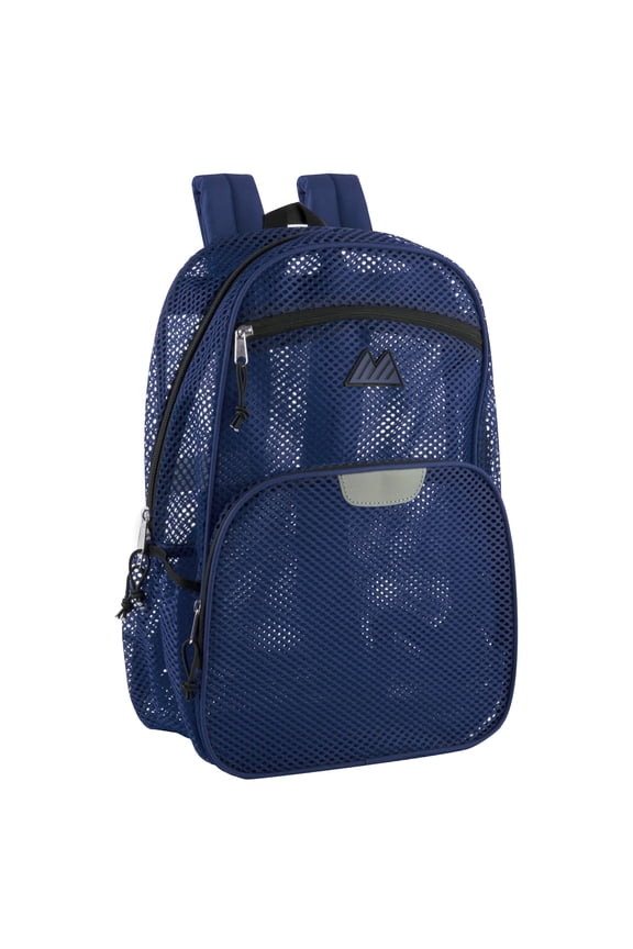 Single Solid Color Reflective Transparent See Through Mesh Stadium Approved Backpack for Travel and Commuting in Navy Blue