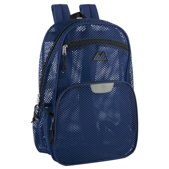 Single Solid Color Reflective Transparent See Through Mesh Stadium Approved Backpack for Travel and Commuting in Navy Blue