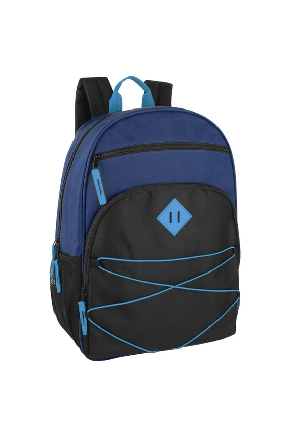 Multipocket Bungee Cord Backpack in Navy Blue & Black