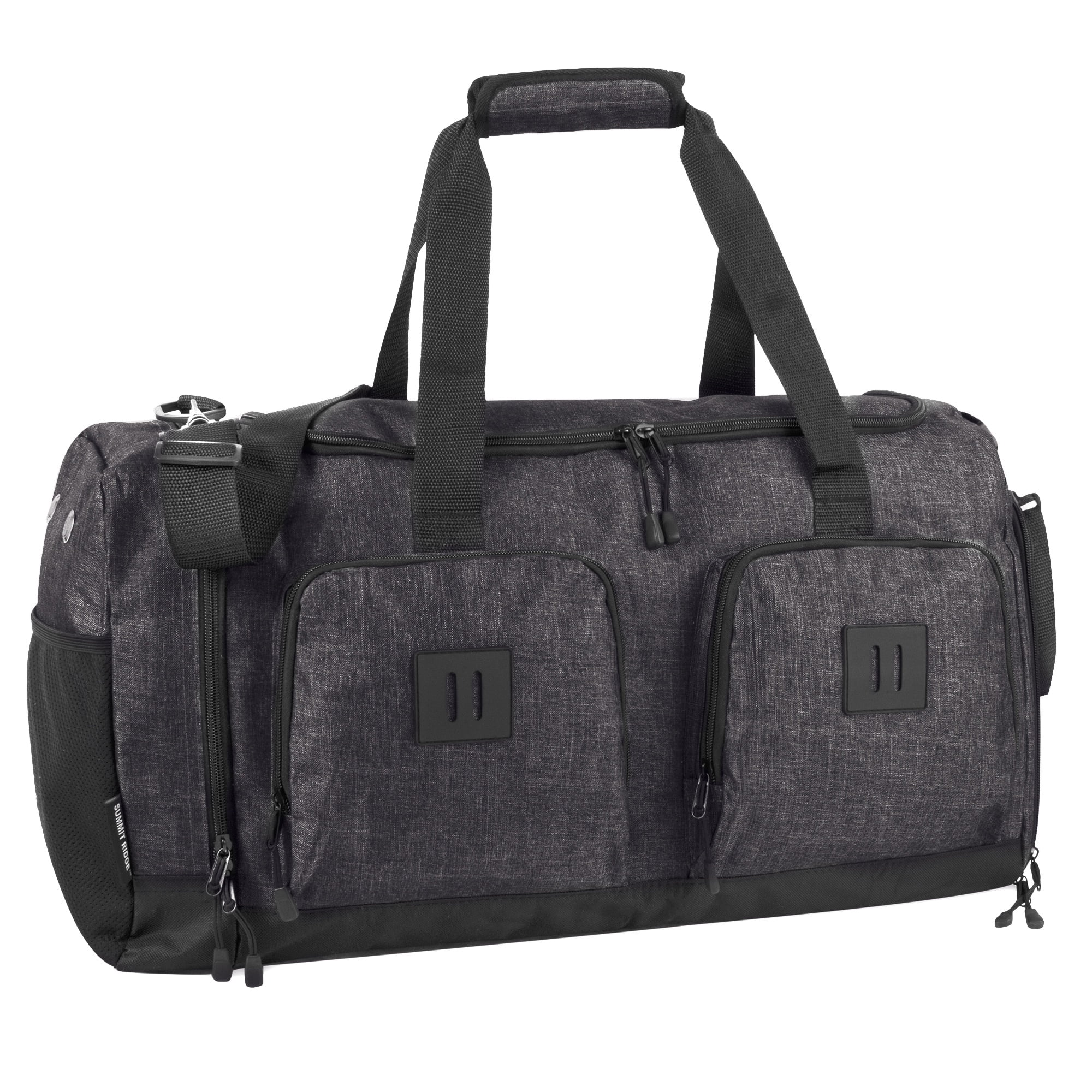 Summit Ridge 22"L Duffel Bag 38 Liter Capacity for Gym Clothes, Sports Equipment, Towels, Sneakers, Travel, Commute in Heather Black