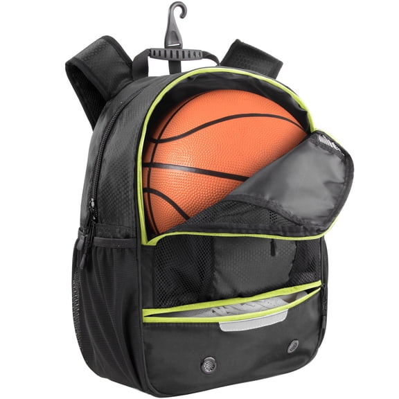 Summit Ridge Sports Backpack 17 Inch with Ball & Shoe Compartment, Soccer, Basketball, Baseball, Football Gear Bag (Black & Electric Green)