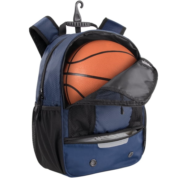 Summit Ridge Sports Backpack 17 Inch with Ball & Shoe Compartment, Soccer, Basketball, Baseball, Football Gear Bag (Midnight Navy Blue & Black)