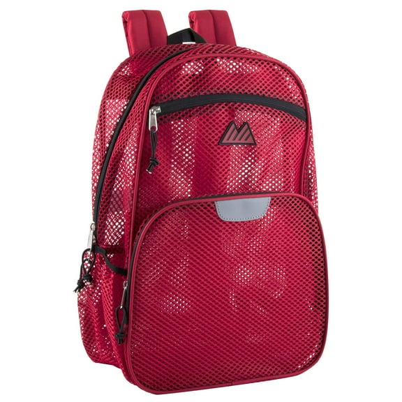 Single Solid Color Reflective Transparent See Through Mesh Stadium Approved Backpack for Travel and Commuting in Red