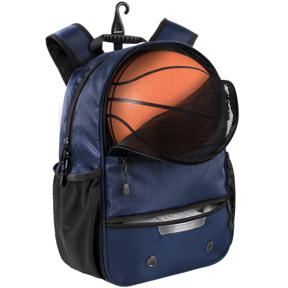 Summit Ridge Universal Sport 17" Backpack, Multi-Sport Bag for Soccer Football Baseball Basketball Softball – Shoe Compartment, Ball Pocket, Tech Sleeve (Midnight Navy Blue & Black)