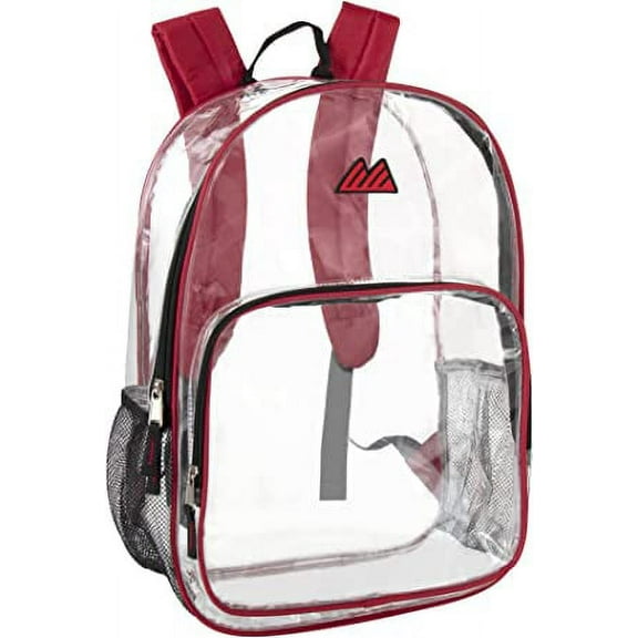 Summit Ridge Waterproof Clear Backpack with Water Bottle Holder Stadium Approved Heavy Duty Clear Backpack Quality See Through Bag - Red